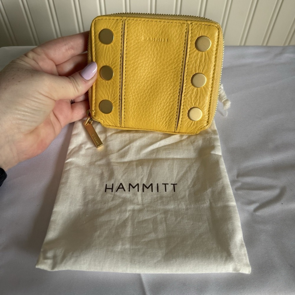 Hammitt Yellow Pebbled Leather 5 North Zip Around Wallet Card Change Holder